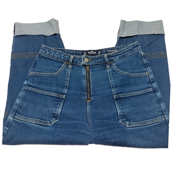 Hollister Women’s High Rise Crop Boyfriend Jeans 9R W29 L25 Oversized Pocket - Picture 2 of 3